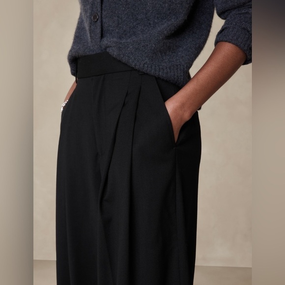 NWT! Banana Republic Black Siena Wide-Leg Italian Wool Pant - Multiple Sizes - Picture 3 of 4